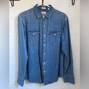 Levi Blue Denim Western Shirt Medium Blue /Size L Slim fit